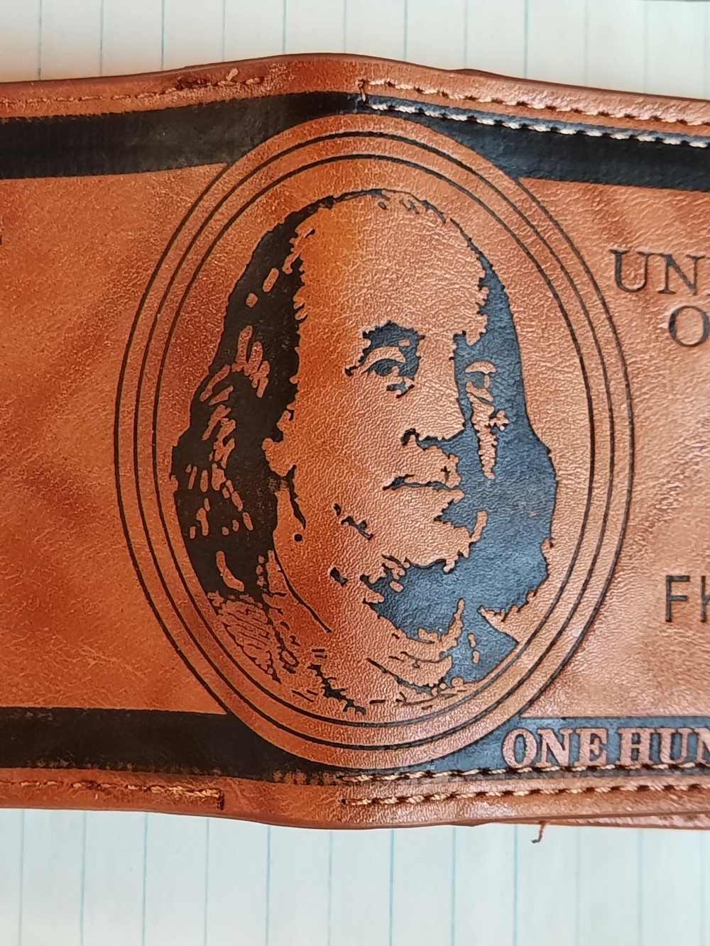 Brown Leather Wallet with Benjamin Franklin Portrait